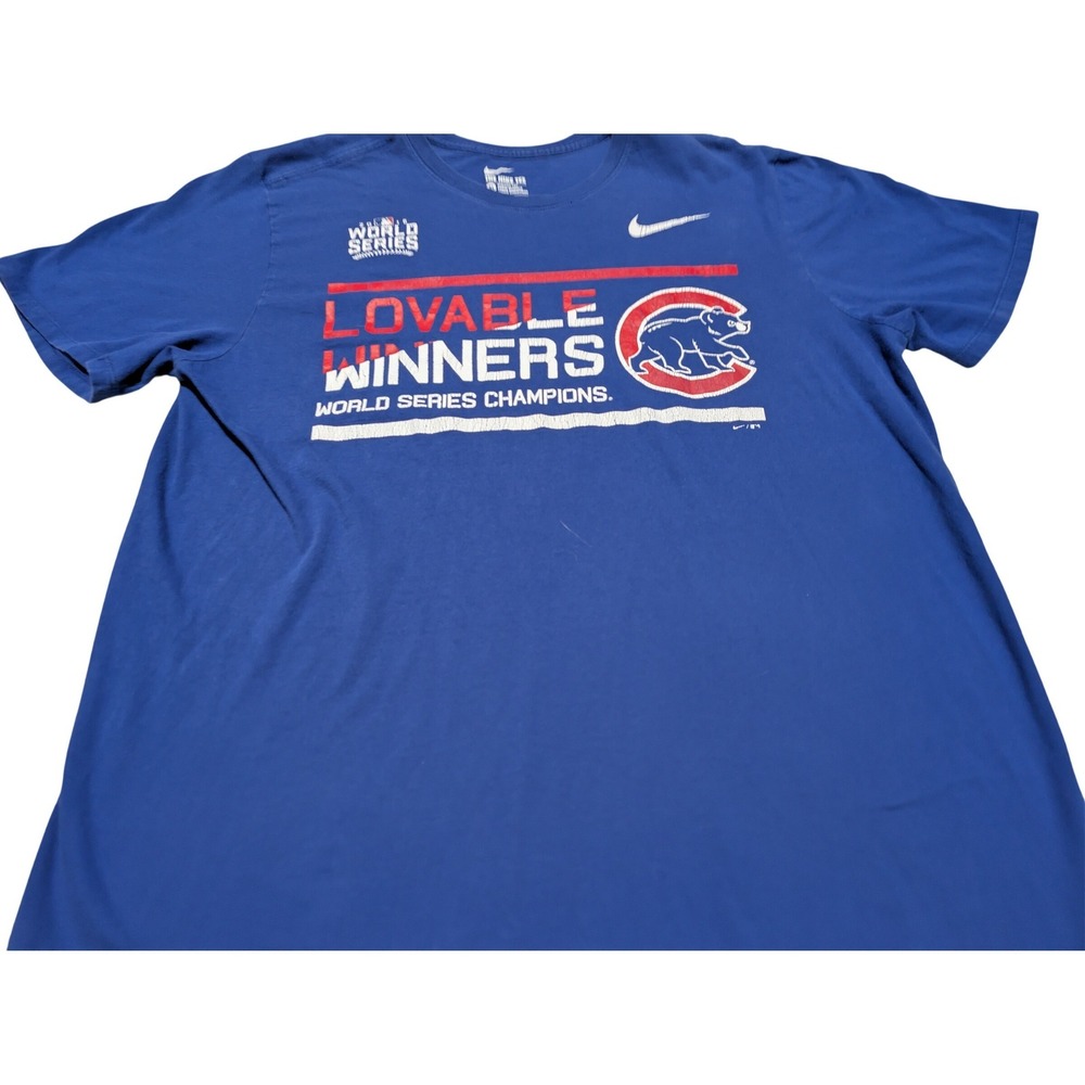 Nike T-Shirt Mens XL Blue Chicago Cubs 2016 World Series Lovable Winners MLB Tee